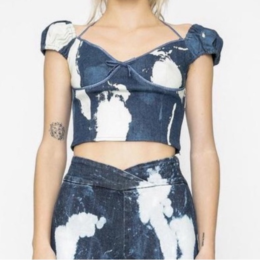 I.AM.GIA Blue and White Tie-Dye Denim Crop Top